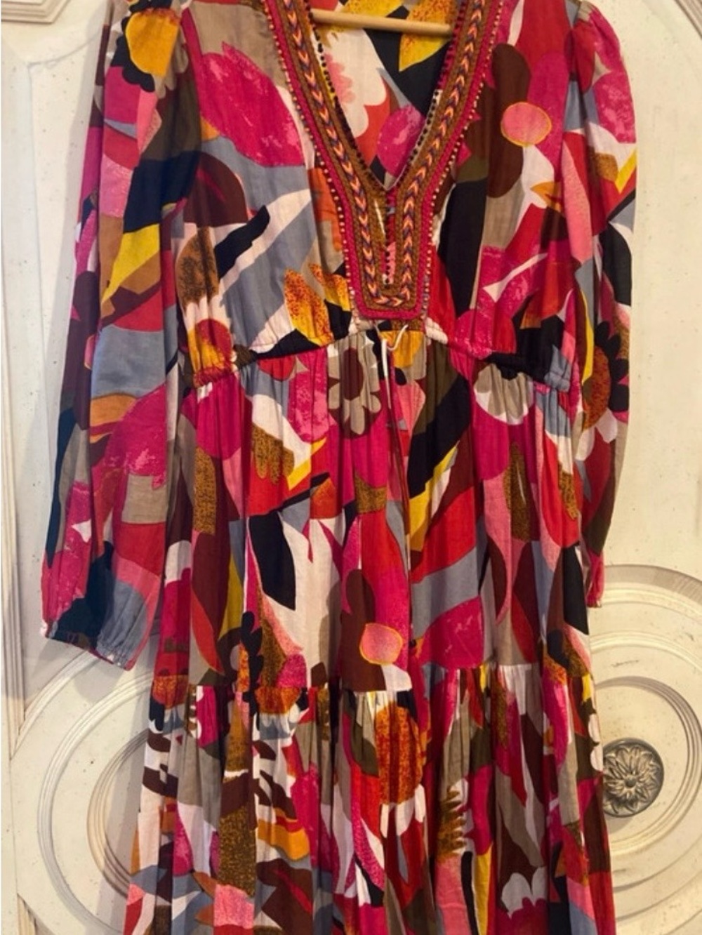 Kaktus Vibrant Multi-Color Boho V-Neck Tiered Dress